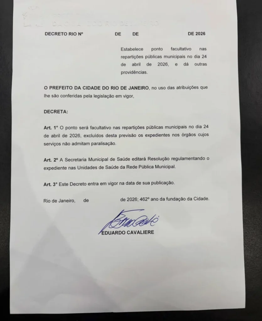 Governo e Prefeitura do Rio decretam ponto facultativo em 24 de abril ...