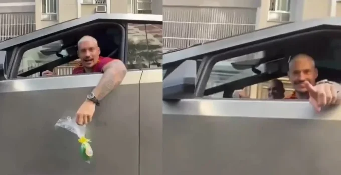 Filipe Ret distribui 1.000 ovos de Páscoa em Cybertruck futurista no Rio de Janeiro