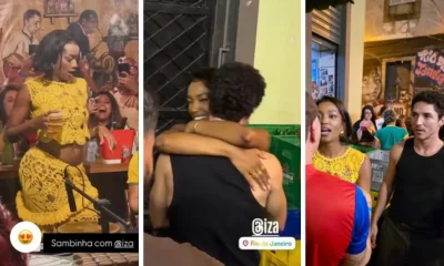 Iza é vista em roda de samba no Centro do Rio ao lado do namorado João Vitor Silva, curtindo a noite e interagindo com fãs