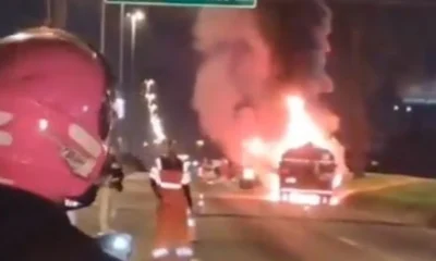 Caminhão-tanque em chamas interdita parcialmente a Rodovia Washington Luís e gera congestionamento