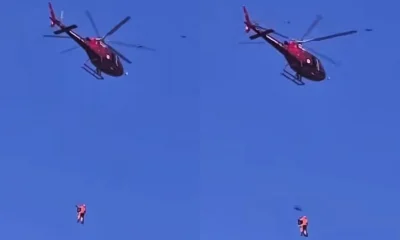 Homem é resgatado de helicóptero após deslocamento de ombro em escalada no Cosme Velho, Rio de Janeiro