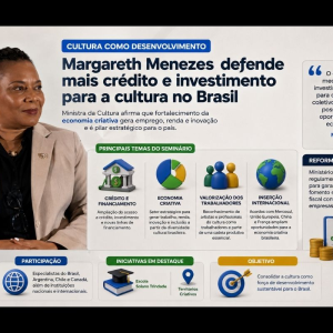 Ministra Margareth Menezes defende mais crédito para cultura e discute impactos da Reforma Tributária no Rio