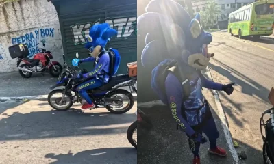 Vídeo: Motociclista fantasiado de Sonic é abordado por Segurança Presente em Niterói