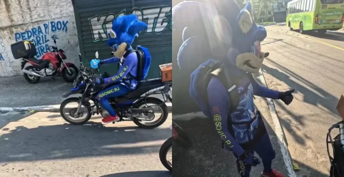Vídeo: Motociclista fantasiado de Sonic é abordado por Segurança Presente em Niterói